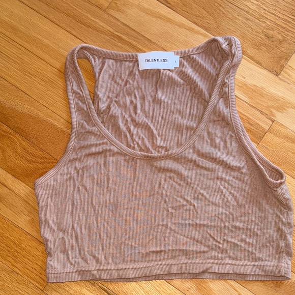 TALENTLESS Ribbed Crop Top in Light Brown - Picture 1 of 1
